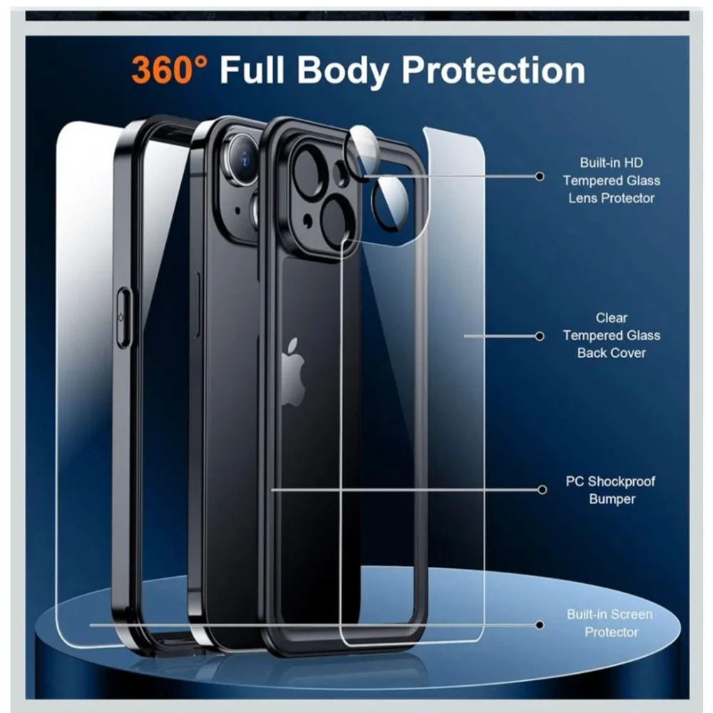 Black/Clear iPhone 15 Waterproof Shockproof Phone Case‎ One Size